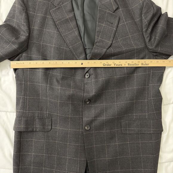 Burberry London Blazer Mens 46R Gray Plaid Windowpane Wool Sport Coat Jacket - Picture 11 of 14